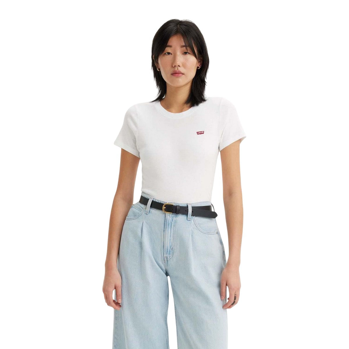 White - Lifestyle - Levis Womens-Ladies Baby Ribbed Short-Sleeved T-Shirt