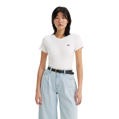 White - Lifestyle - Levis Womens-Ladies Baby Ribbed Short-Sleeved T-Shirt