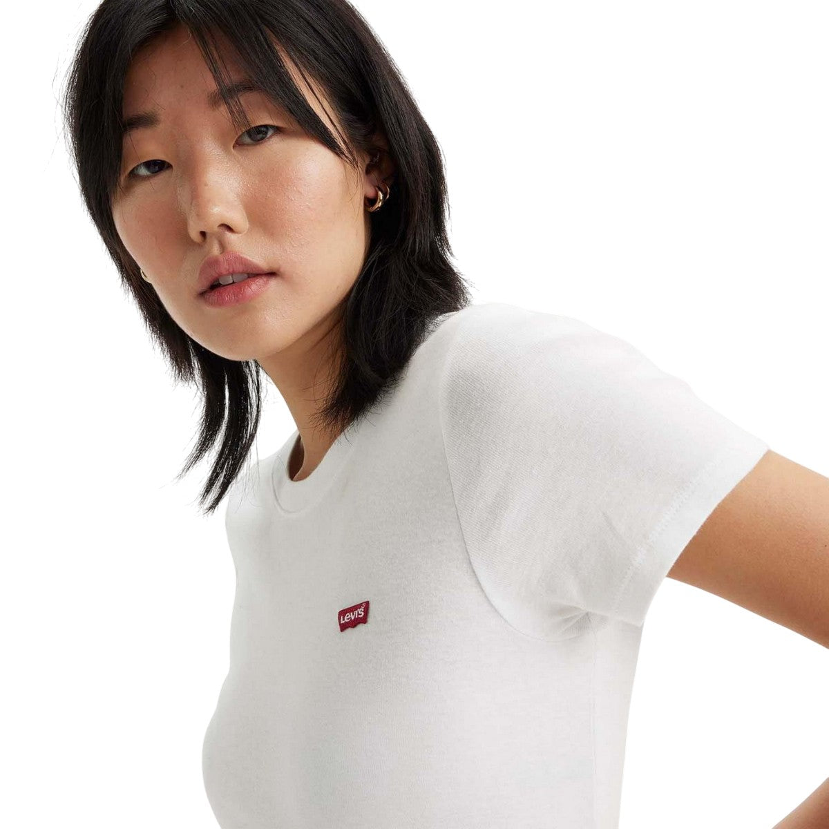 White - Side - Levis Womens-Ladies Baby Ribbed Short-Sleeved T-Shirt