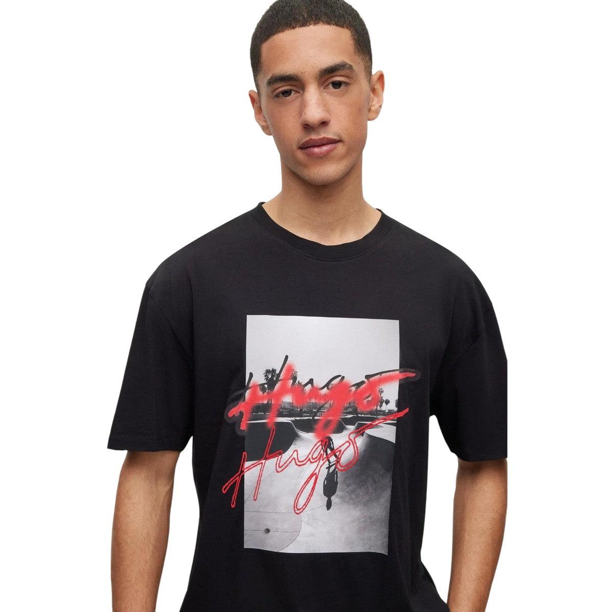 Black - Side - Hugo Mens Logo Back Print T-Shirt