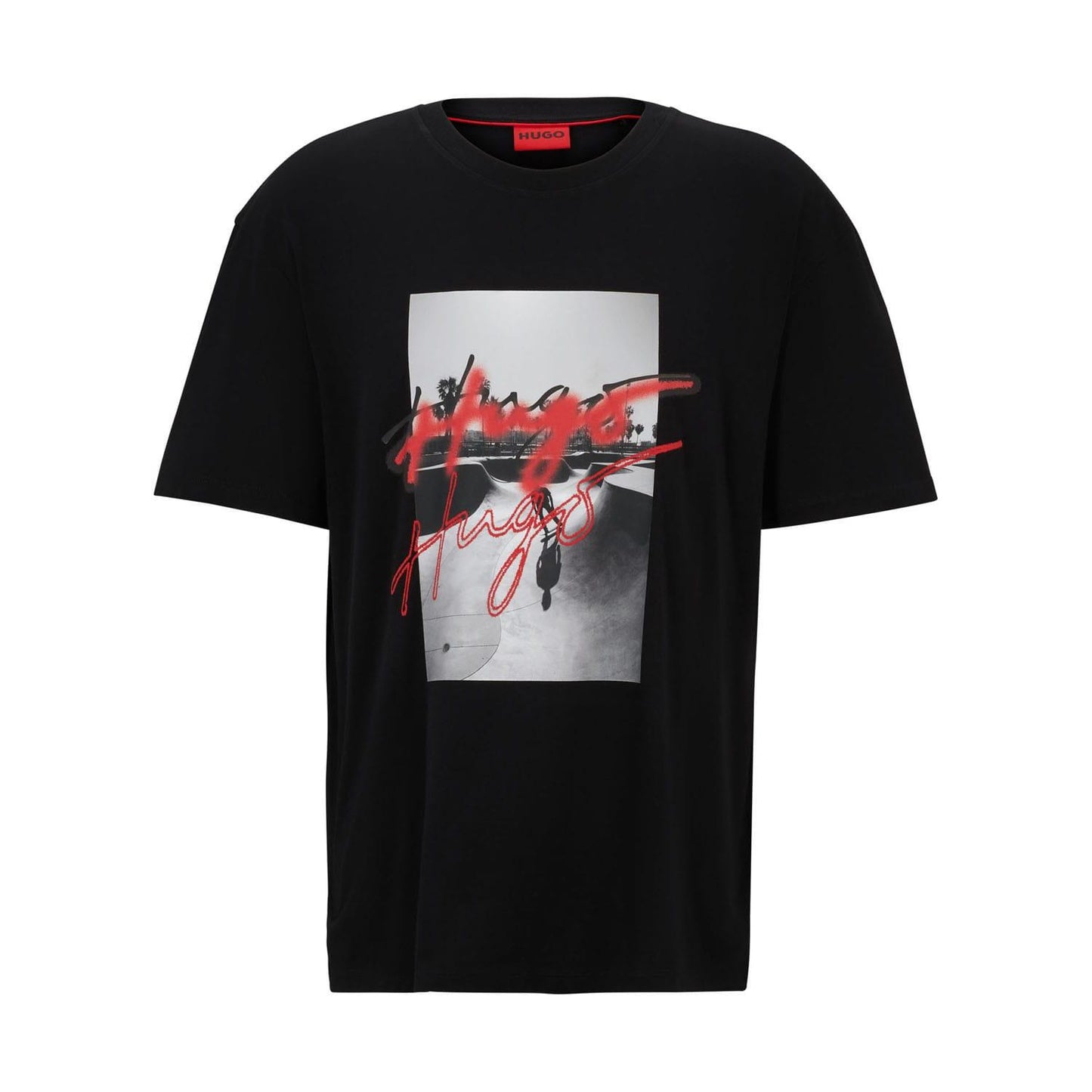 Black - Front - Hugo Mens Logo Back Print T-Shirt