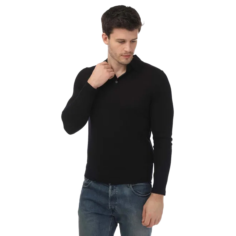 Navy - Front - Ted Baker Mens Kamber Merino Wool Long-Sleeved Polo Shirt