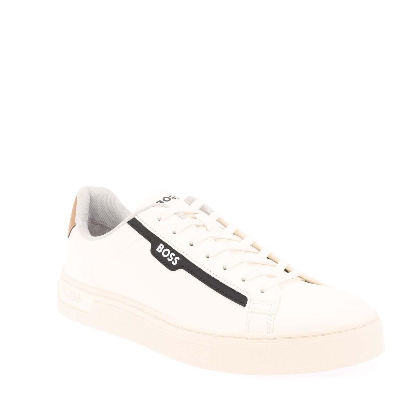 White - Front - Boss Mens Rhys Suede Tennis Shoes