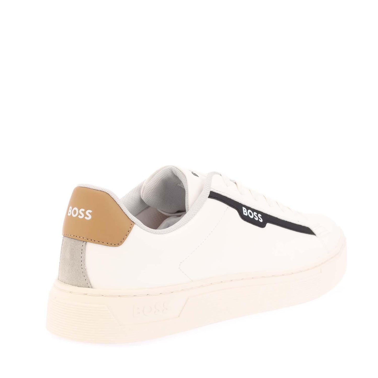 White - Back - Boss Mens Rhys Suede Tennis Shoes