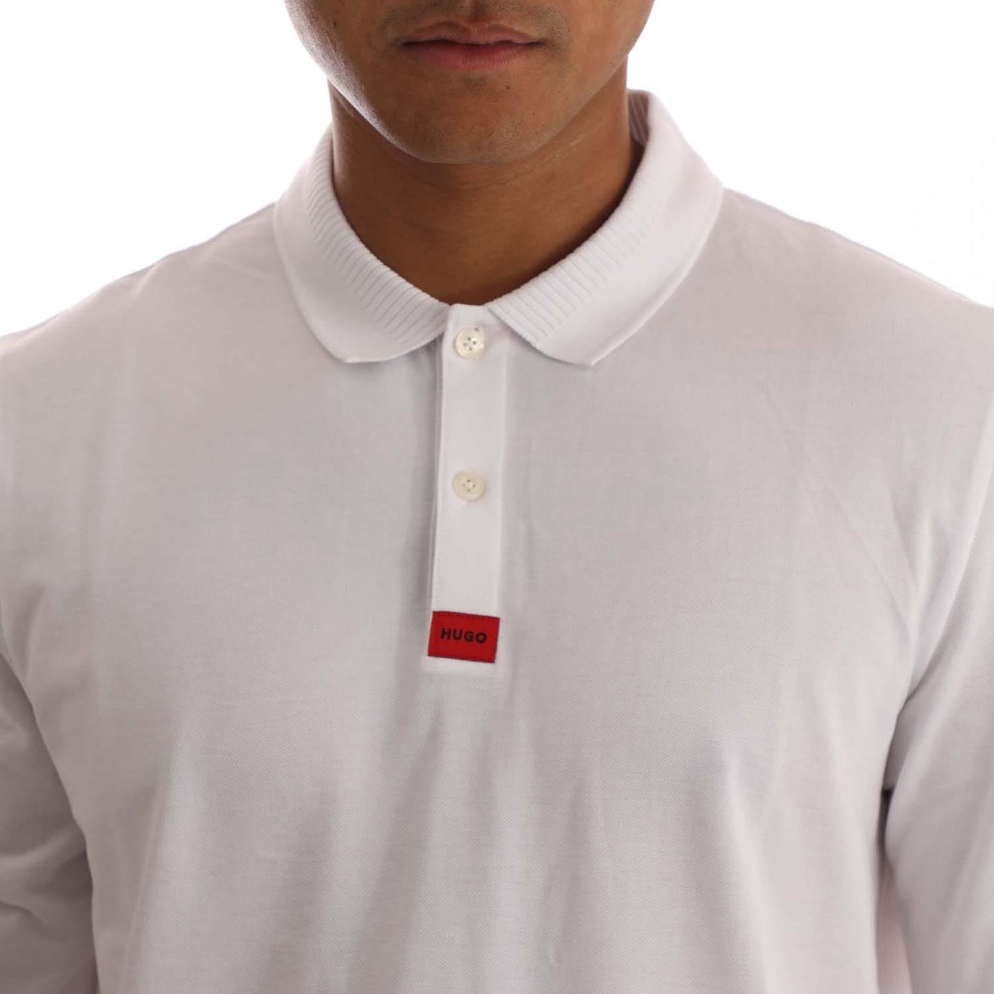 White - Side - Hugo Mens Deresolo222 Long-Sleeved Polo Shirt