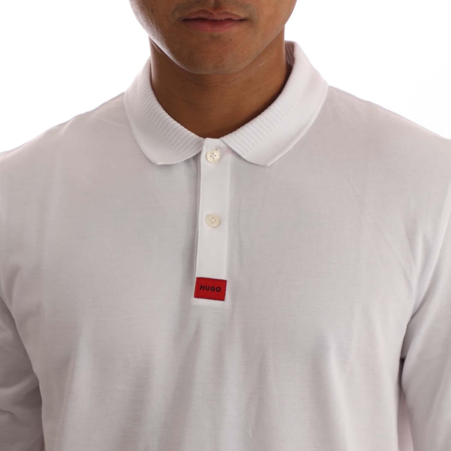 White - Side - Hugo Mens Deresolo222 Long-Sleeved Polo Shirt