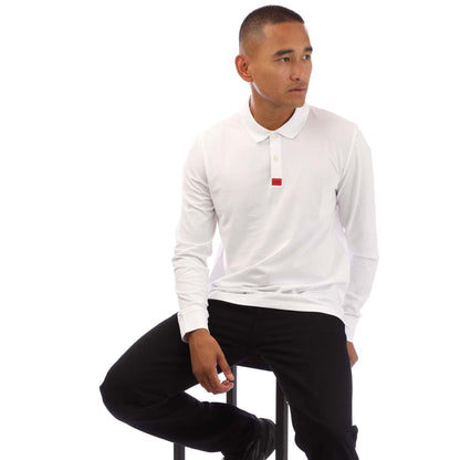 White - Lifestyle - Hugo Mens Deresolo222 Long-Sleeved Polo Shirt