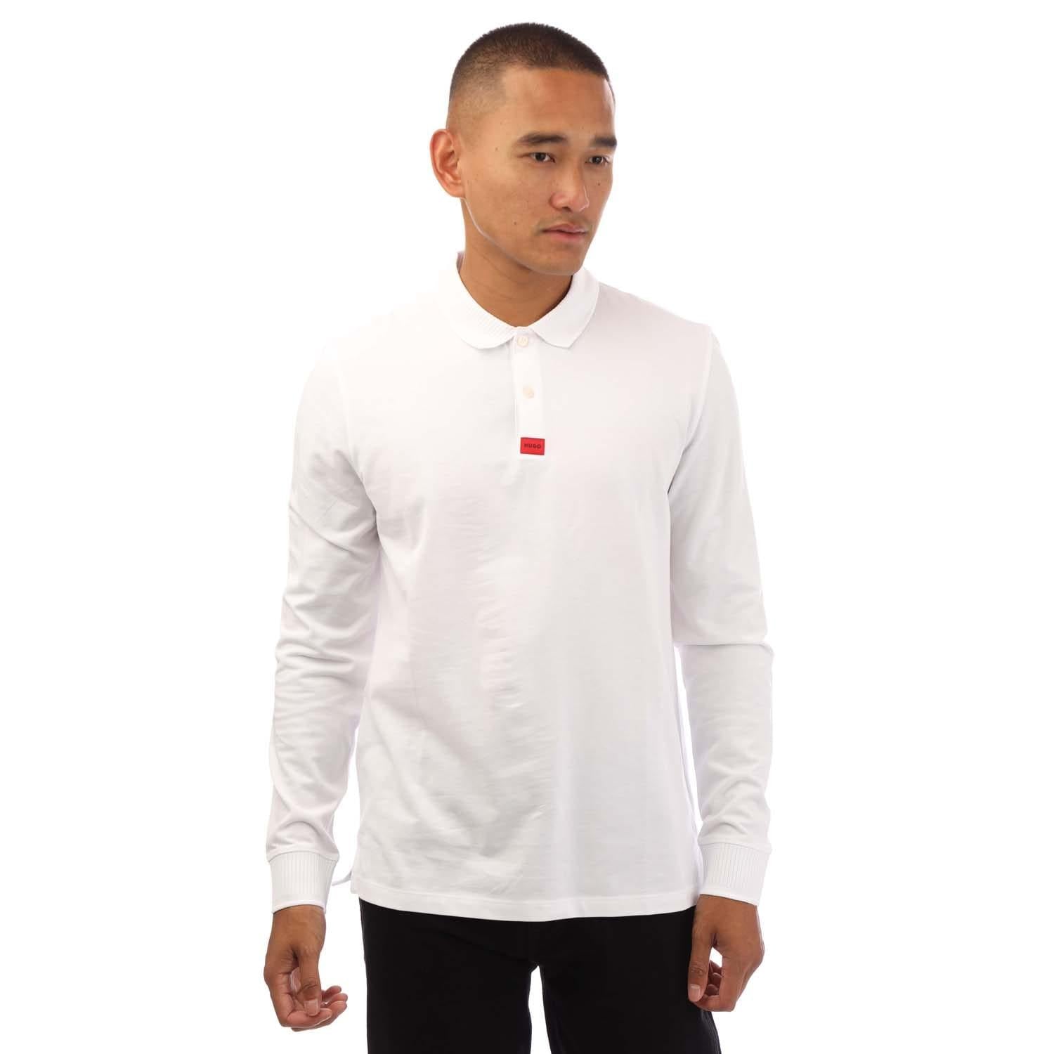 White - Front - Hugo Mens Deresolo222 Long-Sleeved Polo Shirt