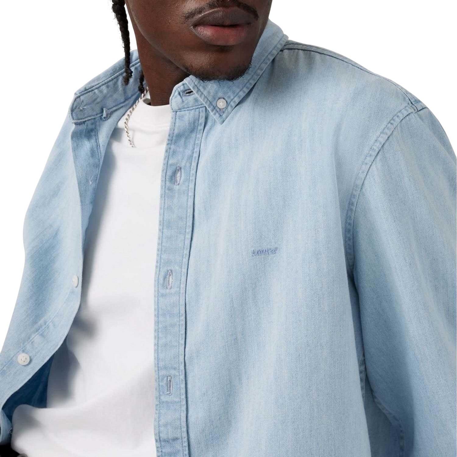 Light Blue - Pack Shot - Levis Mens Authentic Button-Down Long-Sleeved Shirt