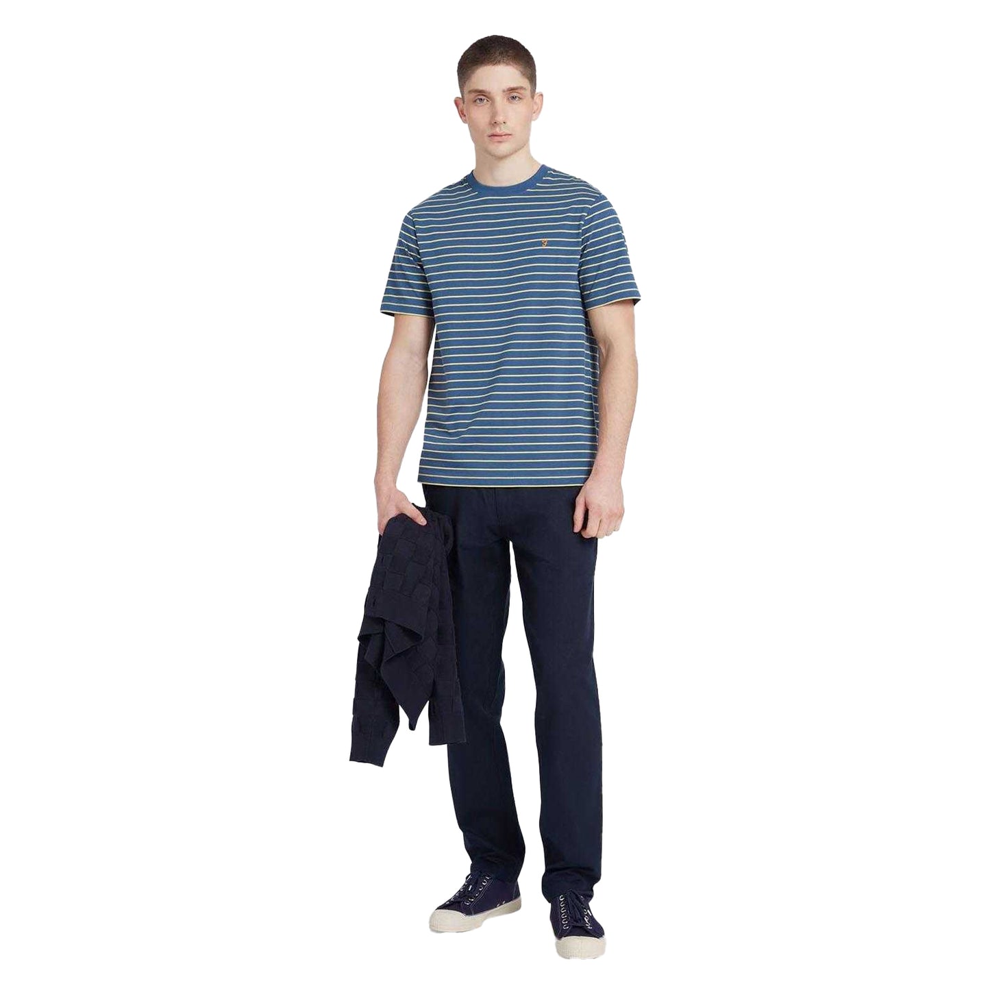 Grey - Side - Farah Mens Oakland Stripe T-Shirt