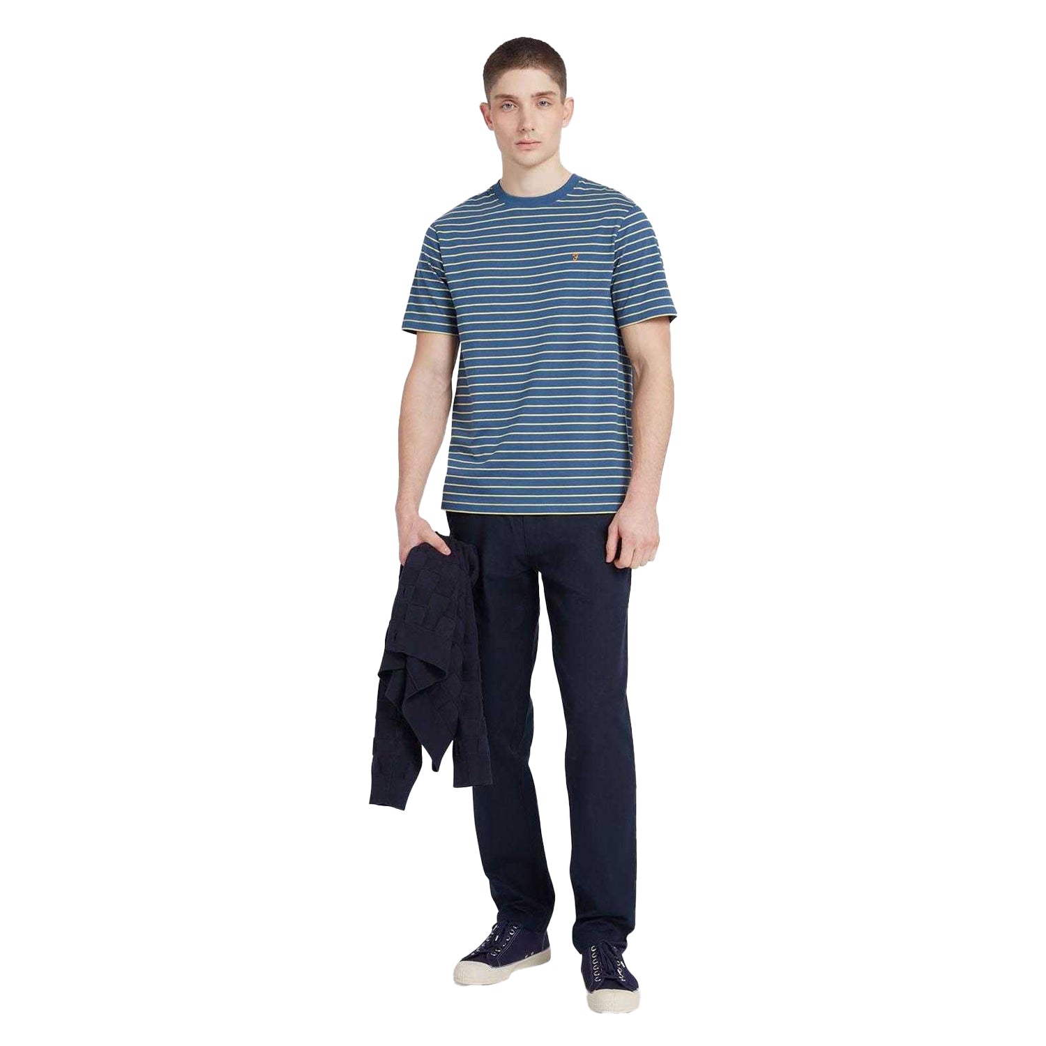 Grey - Side - Farah Mens Oakland Stripe T-Shirt