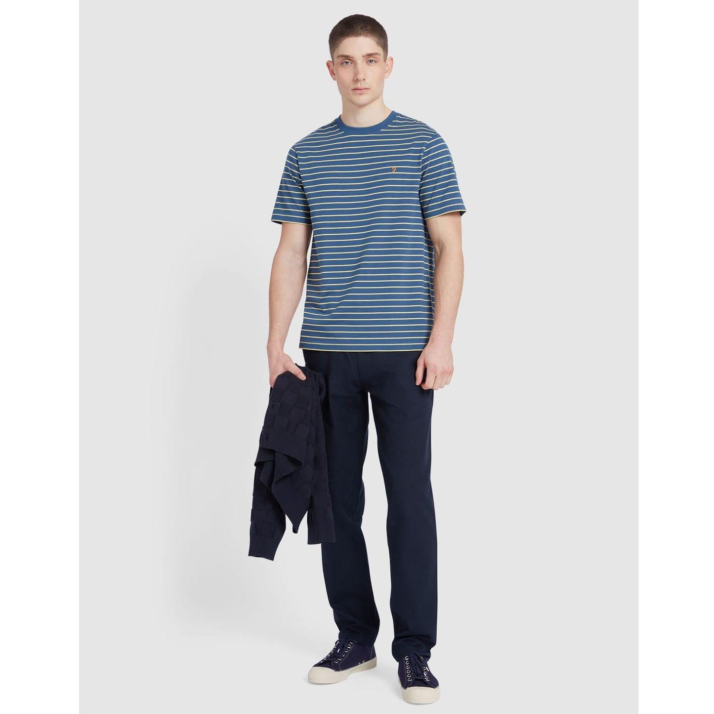 Blue - Side - Farah Mens Oakland Stripe T-Shirt