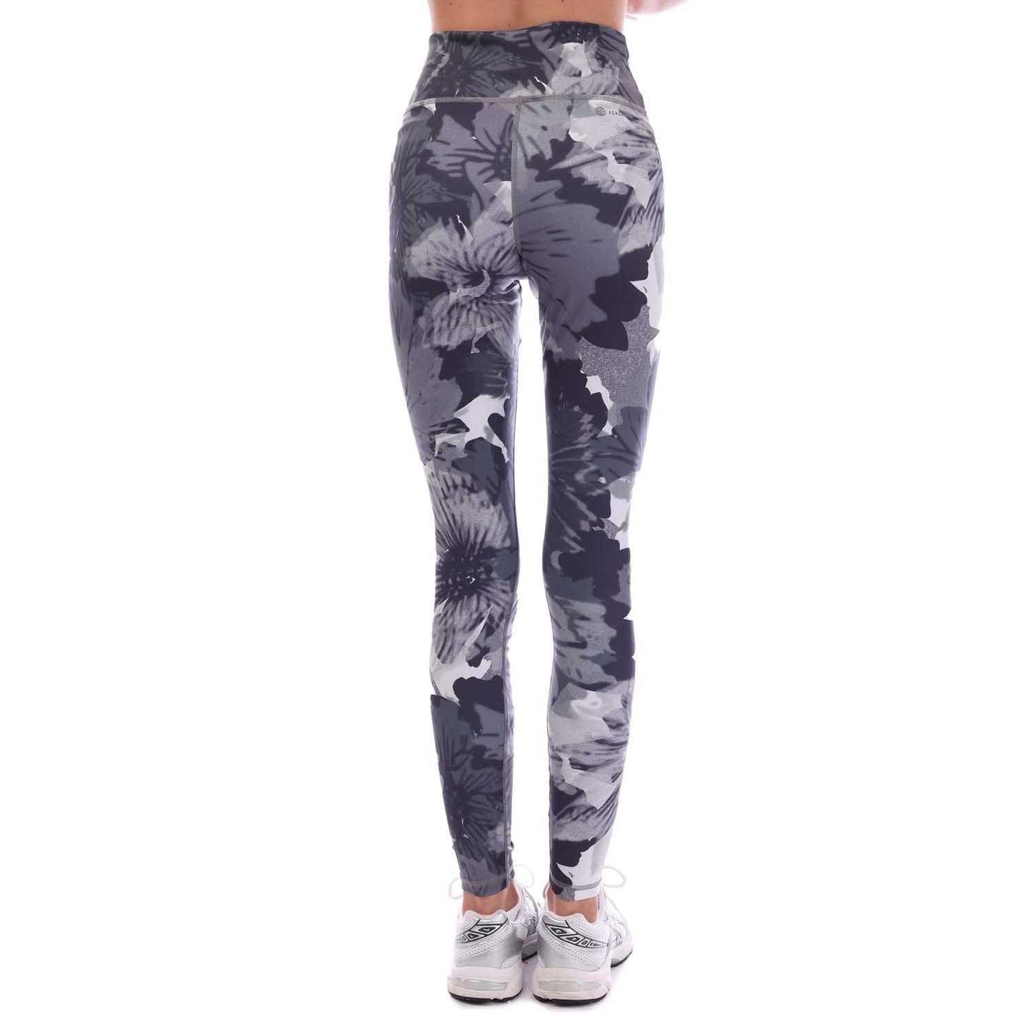 Grey - Back - Adidas Womens-Ladies Essentials Flower High Waist Training Leggings