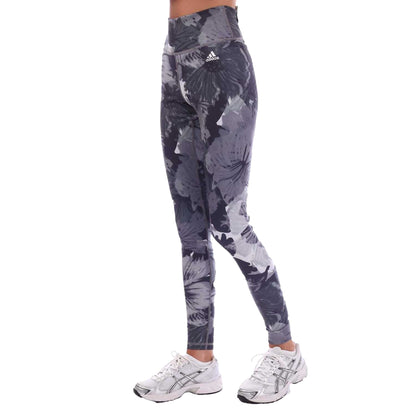 Grey - Lifestyle - Adidas Womens-Ladies Essentials Flower High Waist Training Leggings