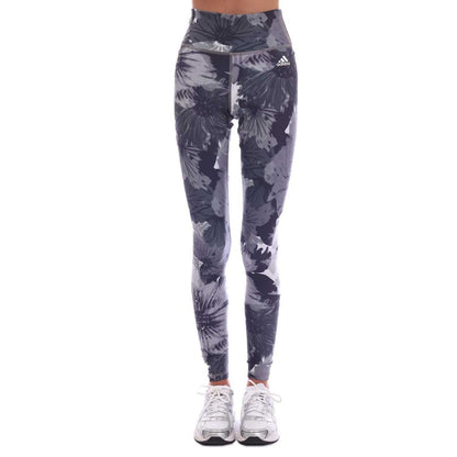 Grey - Front - Adidas Womens-Ladies Essentials Flower High Waist Training Leggings
