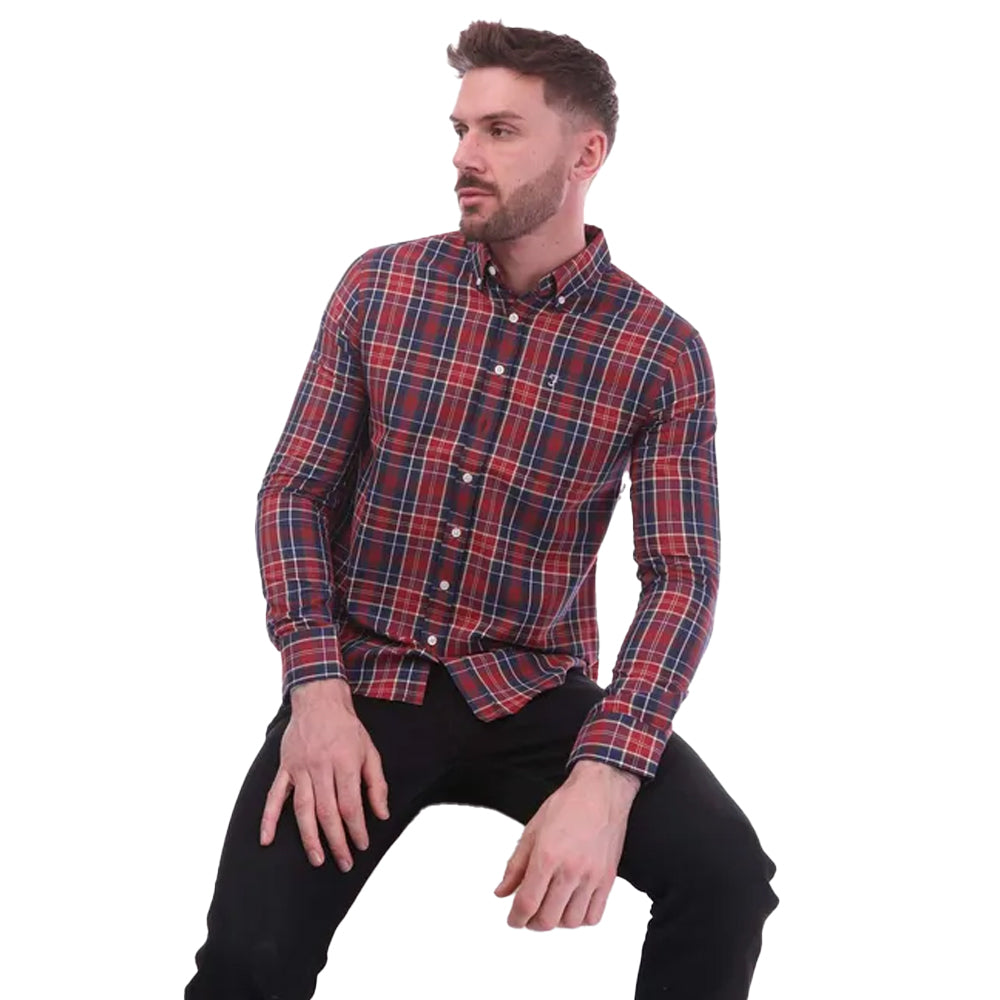 Red - Side - Farah Mens Edina Checked Oxford Shirt