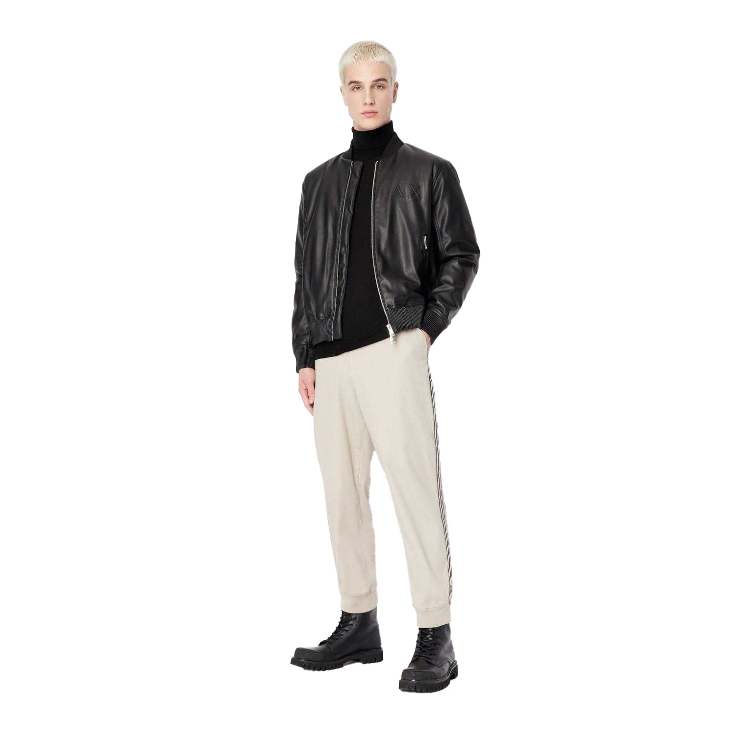 Beige - Side - Armani Exchange Mens Cuffed Ankle Trousers