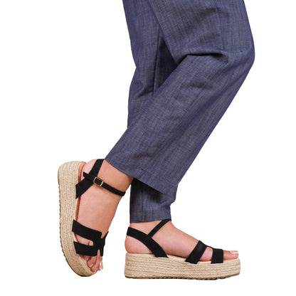 Black - Back - Where´s That From Womens-Ladies London Ankle Strap Platform Espadrilles