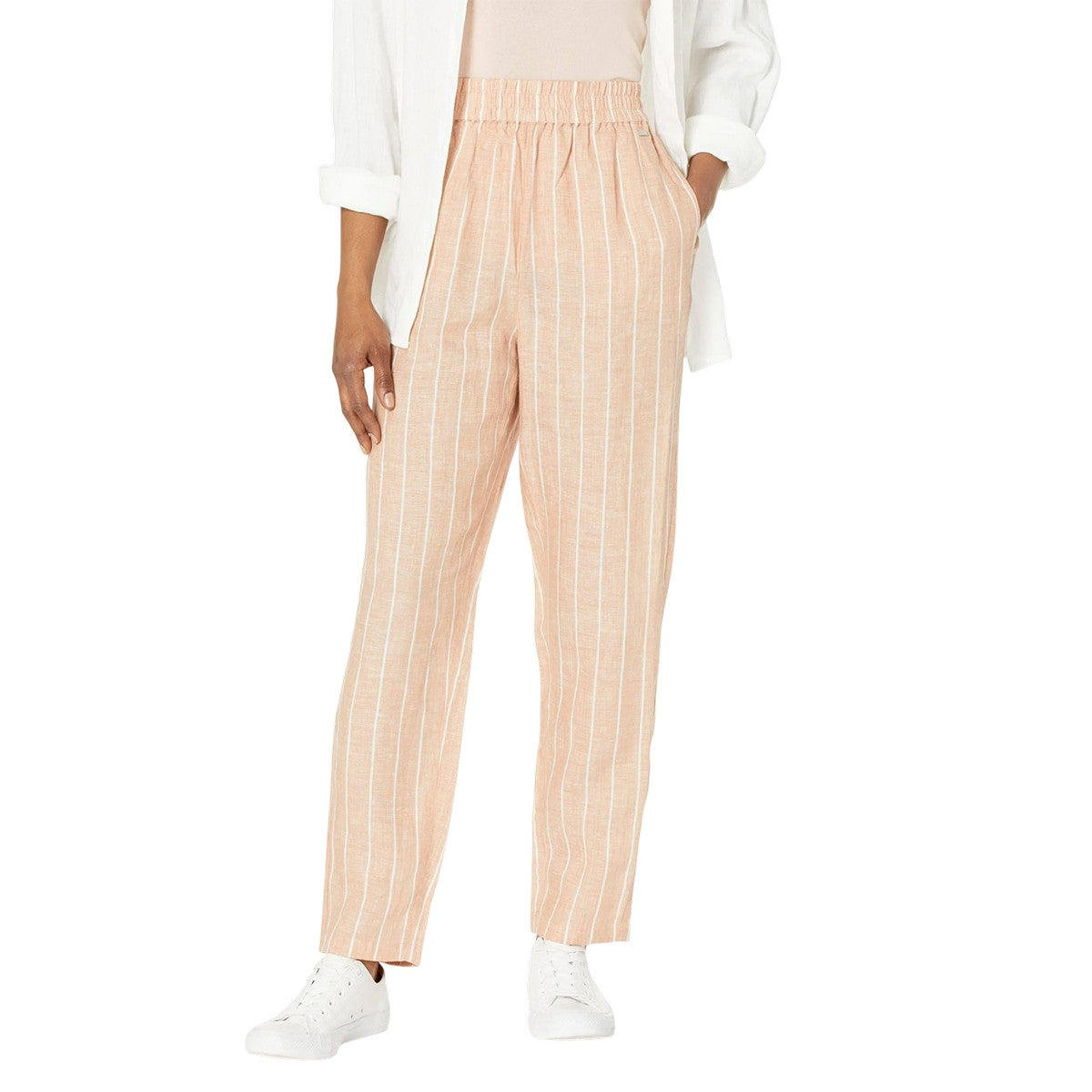 Beige-White - Lifestyle - Armani Exchange Womens-Ladies Pinstripe Trousers
