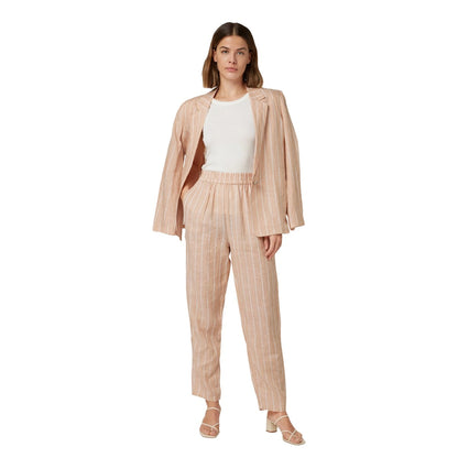 Beige-White - Pack Shot - Armani Exchange Womens-Ladies Pinstripe Trousers