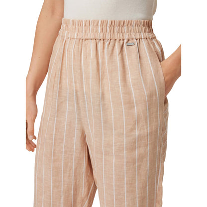 Beige-White - Side - Armani Exchange Womens-Ladies Pinstripe Trousers