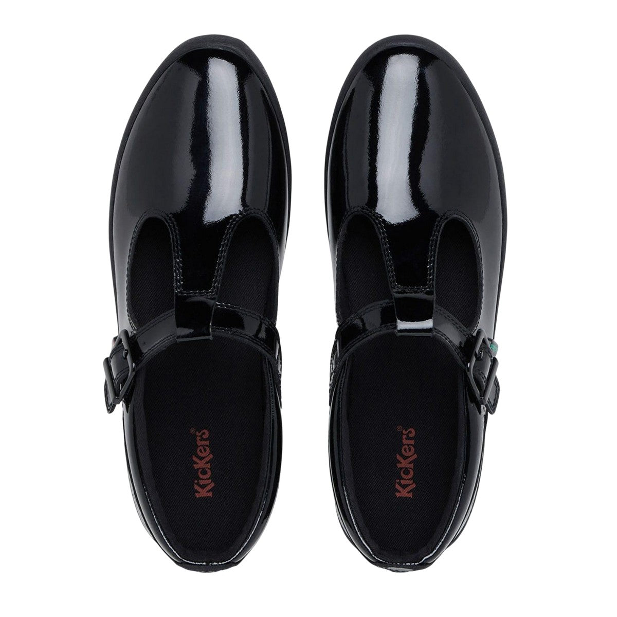 Black - Side - Kickers Womens-Ladies Patent Leather T-Bar Shoes