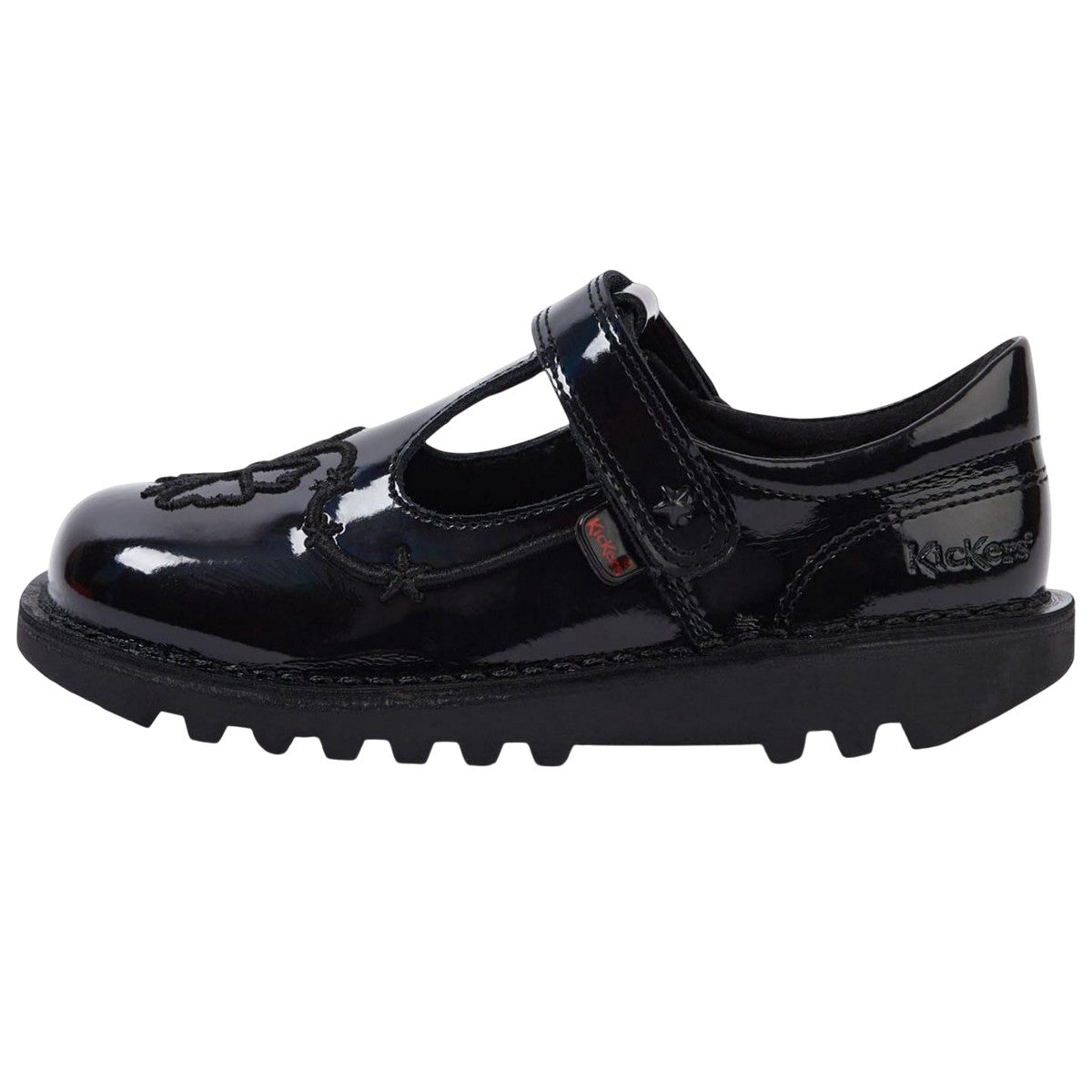 Black - Side - Kickers Girls Stardust Patent Leather T-Bar School Shoes