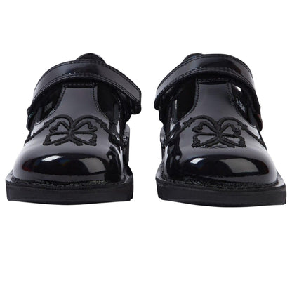Black - Pack Shot - Kickers Girls Stardust Patent Leather T-Bar School Shoes