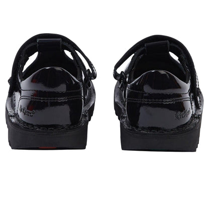 Black - Back - Kickers Girls Stardust Patent Leather T-Bar School Shoes