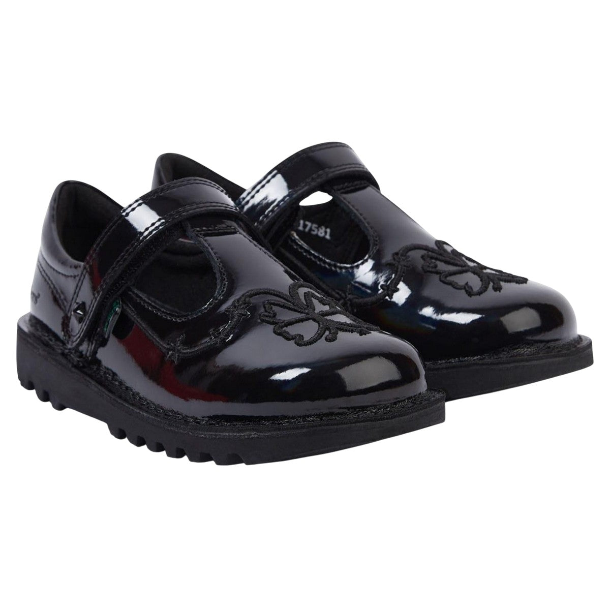 Black - Front - Kickers Girls Stardust Patent Leather T-Bar School Shoes