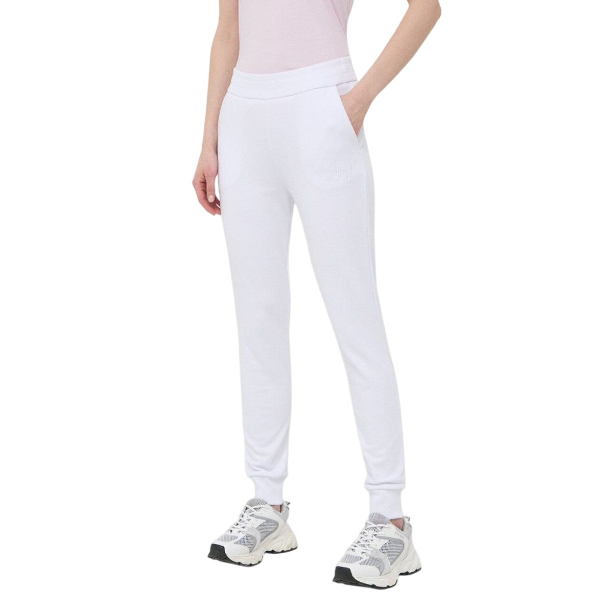 White - Front - Emporio Armani Womens-Ladies Cotton Trousers