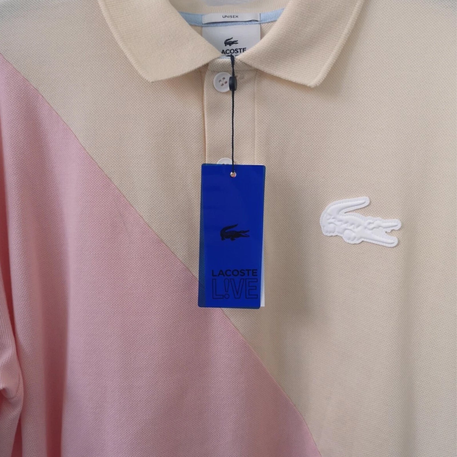 Beige - Side - Lacoste Unisex Adult Colour Block Cotton Pique Loose Fit Polo Shirt