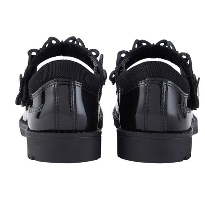 Black - Back - Kickers Girls Lachly Butterfly Patent Leather School Shoes