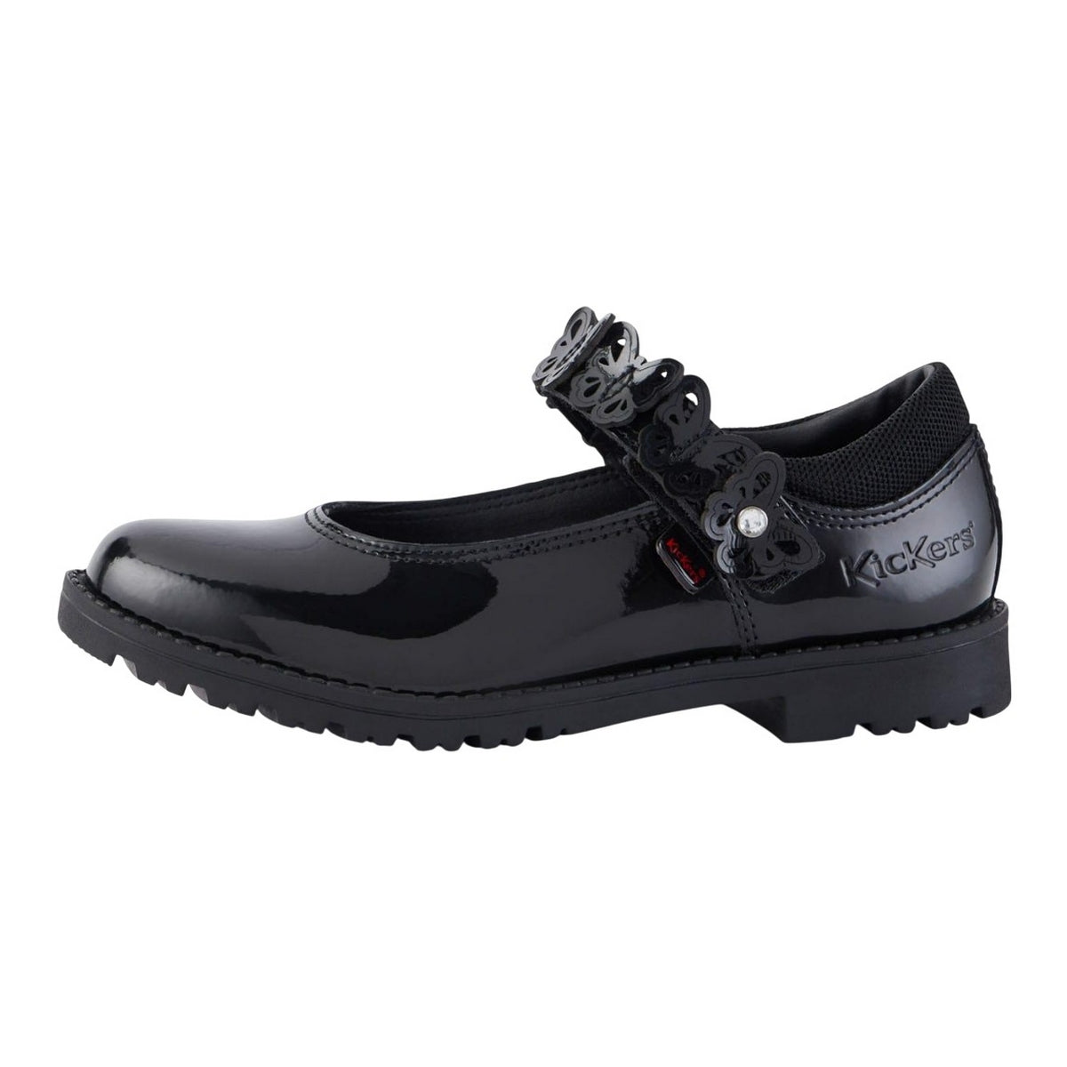 Black - Lifestyle - Kickers Girls Lachly Butterfly Patent Leather School Shoes
