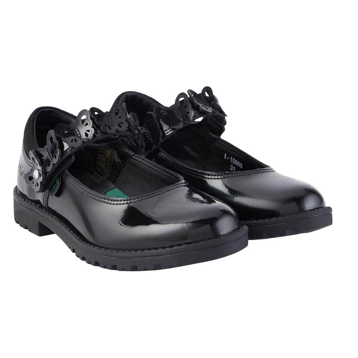 Black - Front - Kickers Girls Lachly Butterfly Patent Leather School Shoes