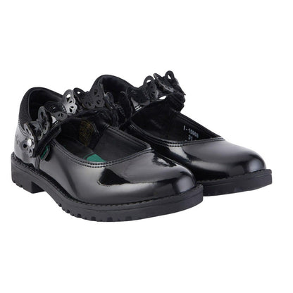 Black - Front - Kickers Girls Lachly Butterfly Patent Leather School Shoes