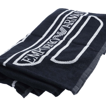 Navy-White - Back - Emporio Armani Original Woven Towel