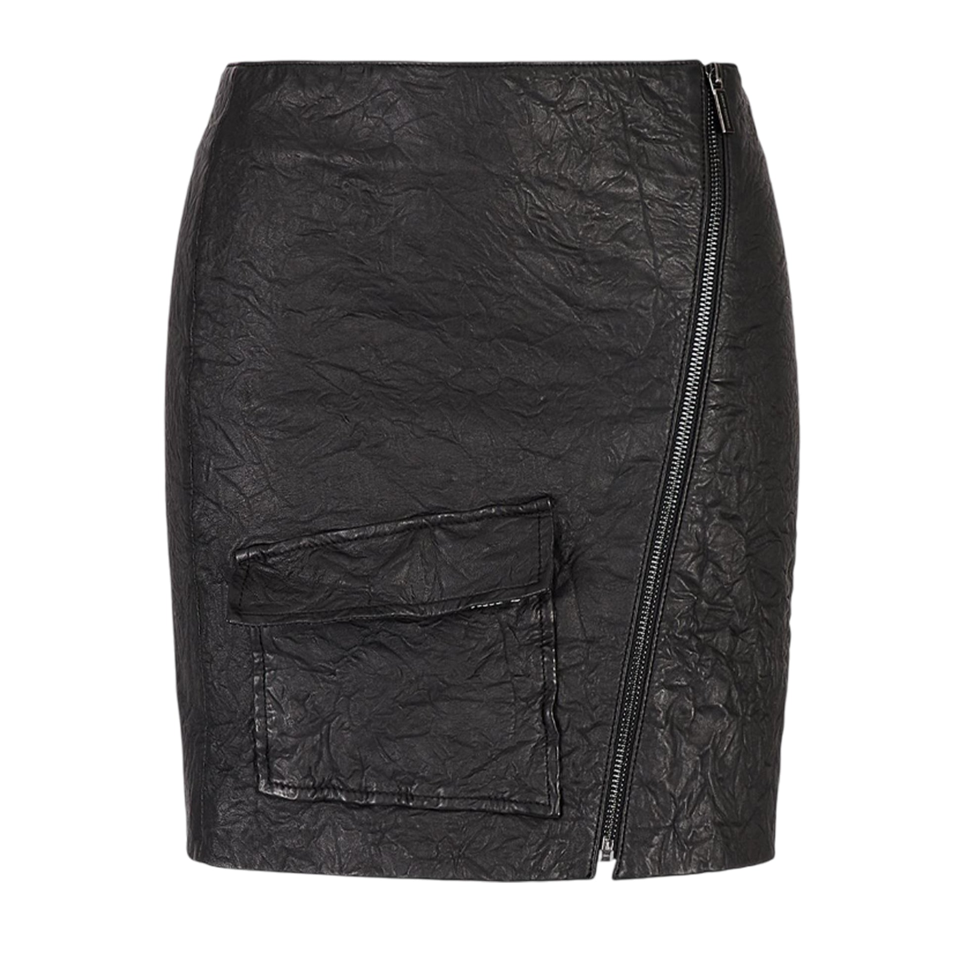 Black - Front - Armani Exchange Womens-Ladies Leather Mini Skirt