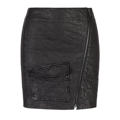 Black - Front - Armani Exchange Womens-Ladies Leather Mini Skirt
