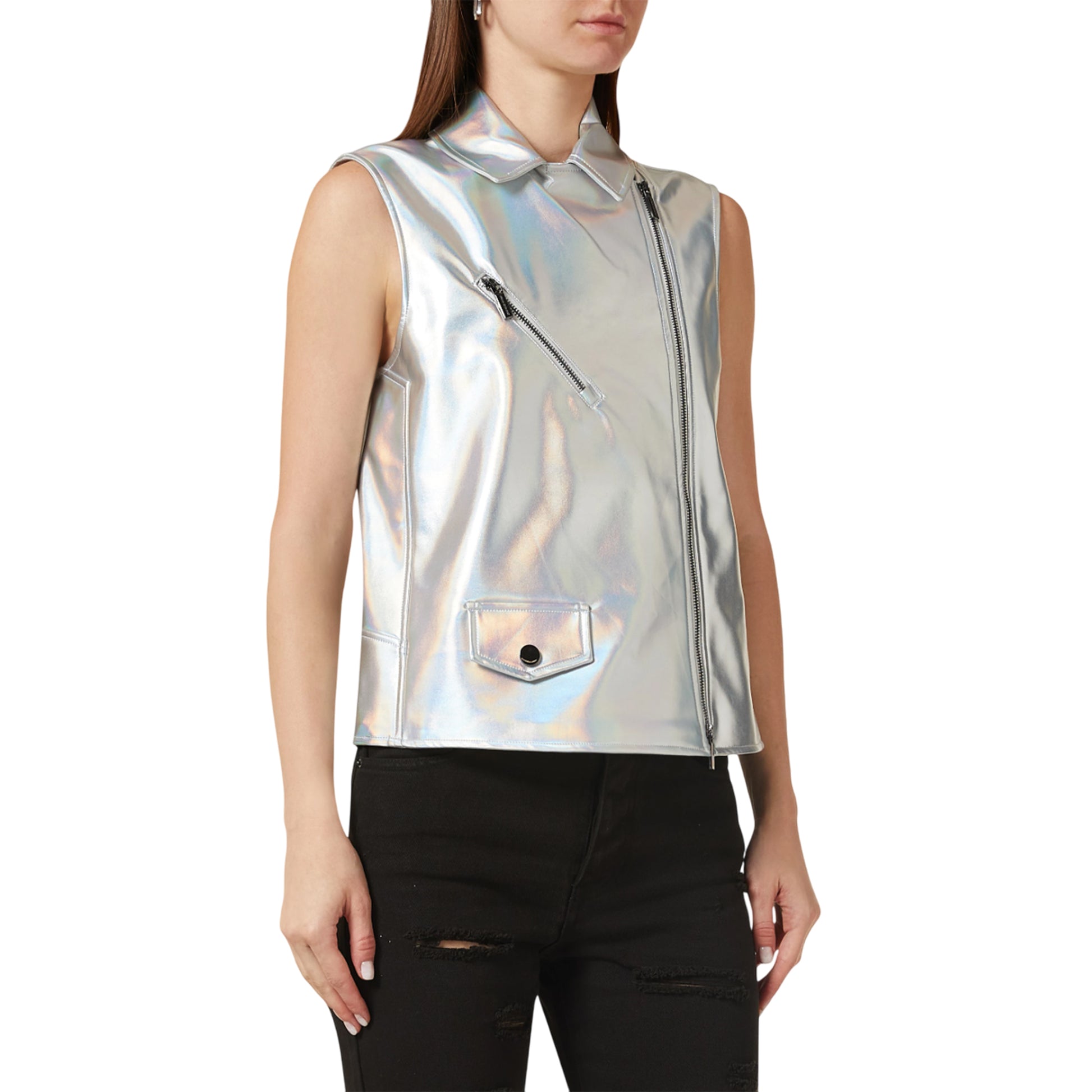 Multicoloured - Side - Armani Exchange Womens-Ladies Holographic Gilet