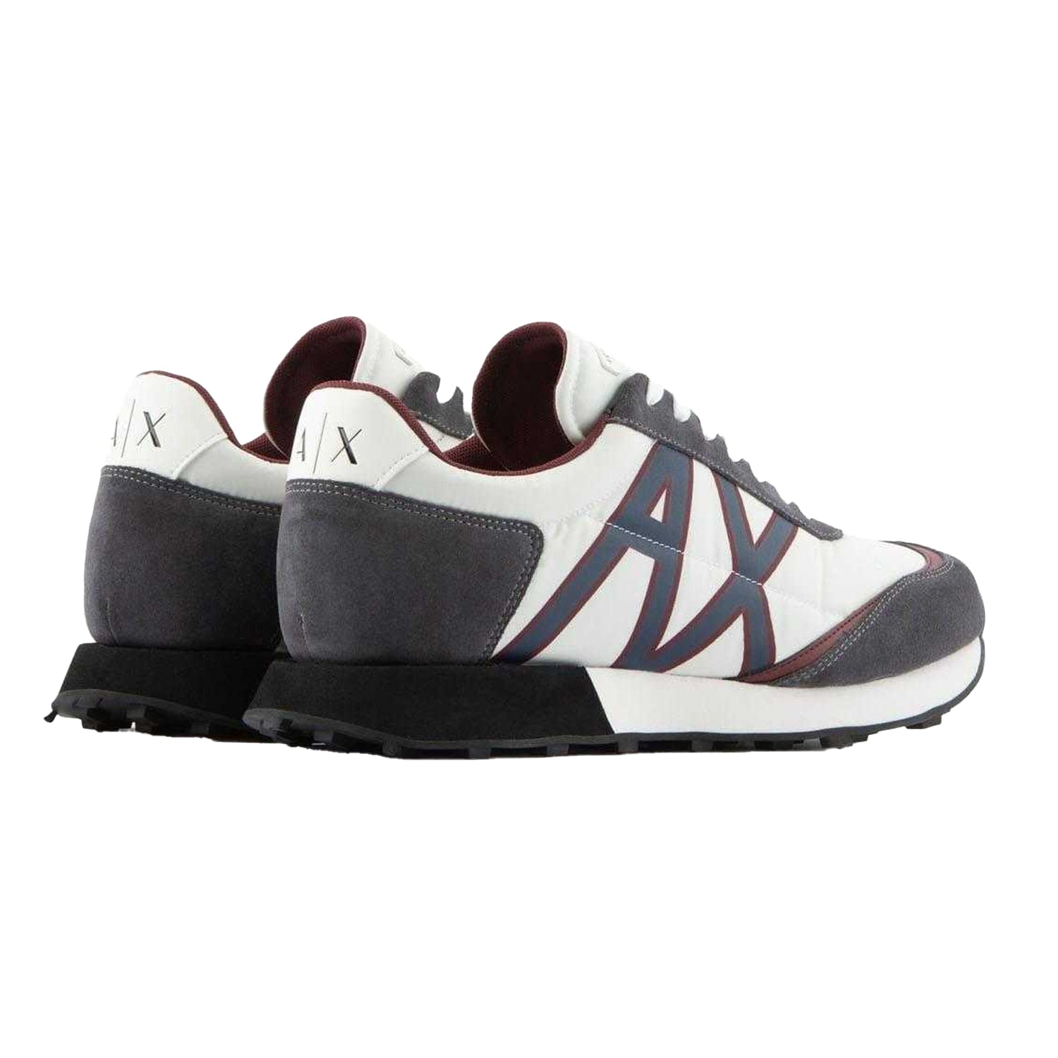 Grey-White - Back - Armani Exchange Mens Leather Trainers