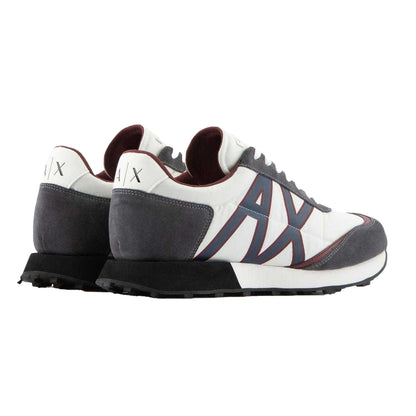 Grey-White - Back - Armani Exchange Mens Leather Trainers