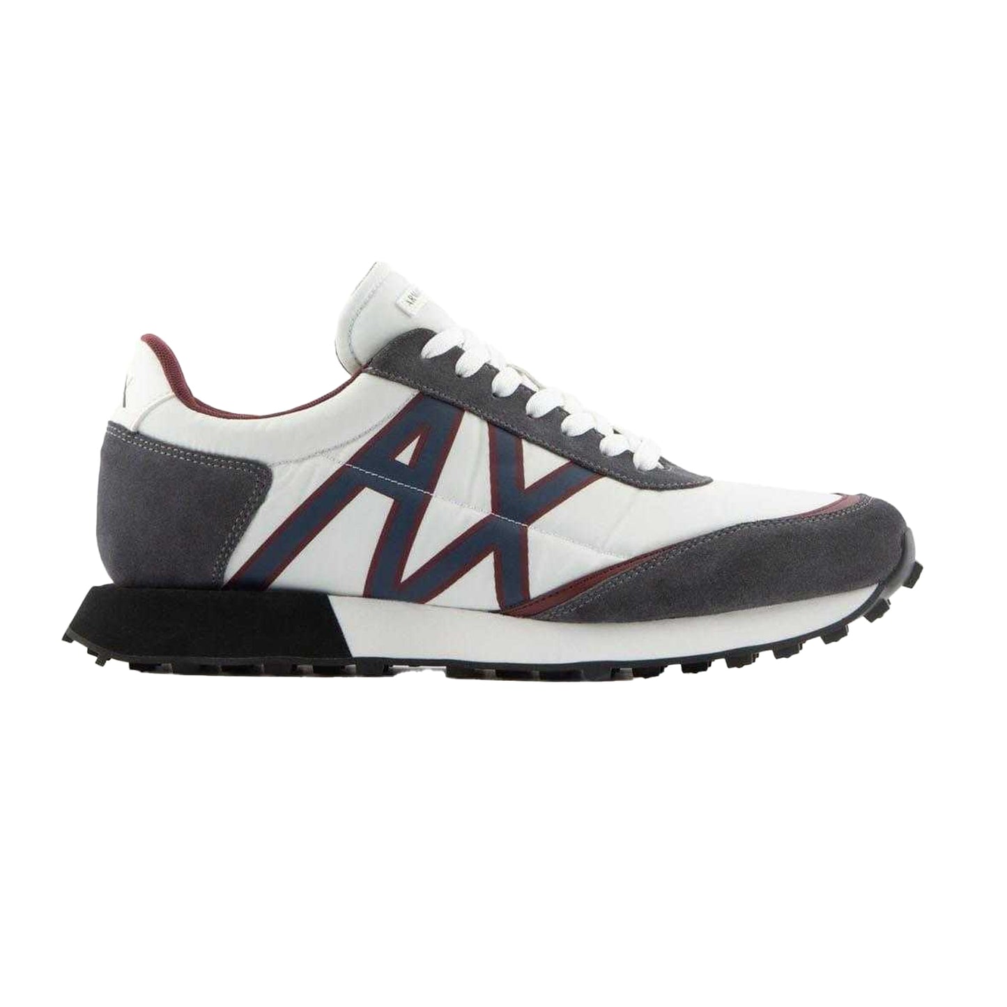 Grey-White - Side - Armani Exchange Mens Leather Trainers