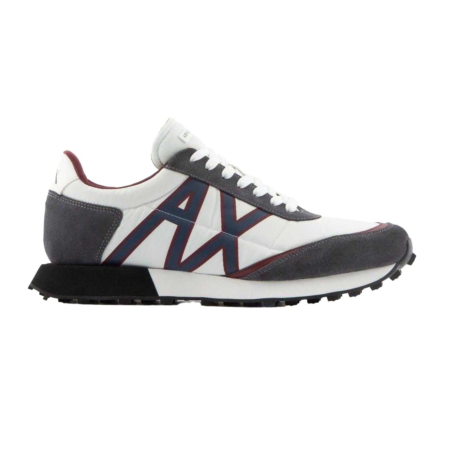 Grey-White - Side - Armani Exchange Mens Leather Trainers