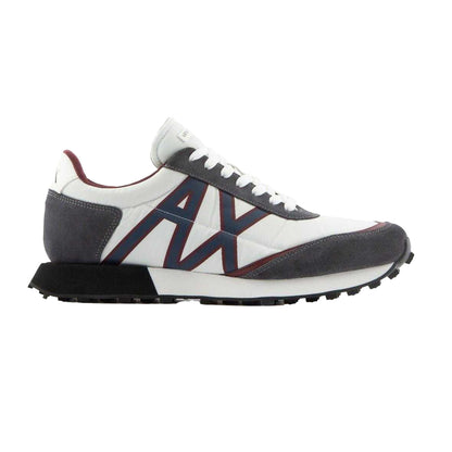 Grey-White - Side - Armani Exchange Mens Leather Trainers