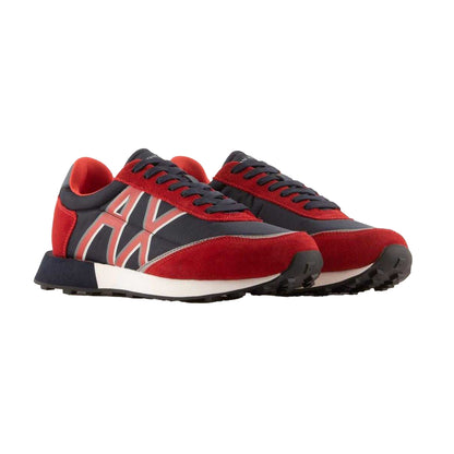 Navy-Red - Front - Armani Exchange Mens Leather Trainers