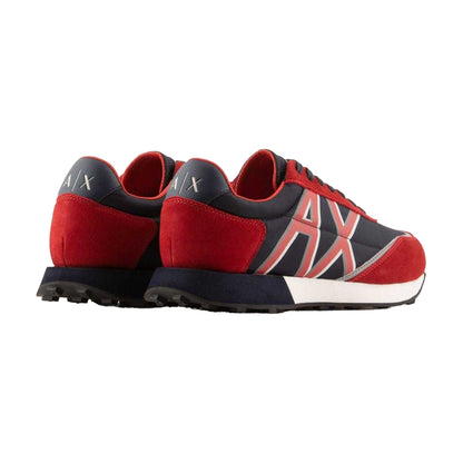 Navy-Red - Back - Armani Exchange Mens Leather Trainers