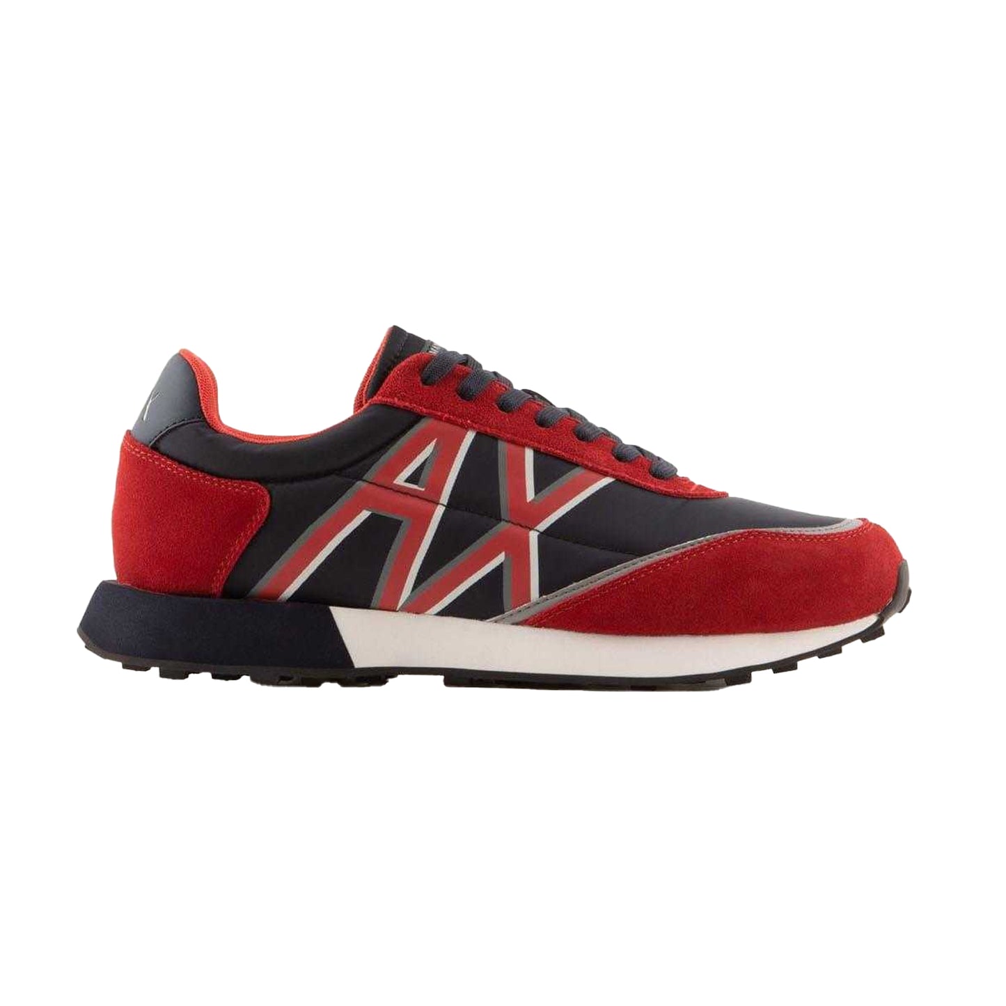 Navy-Red - Side - Armani Exchange Mens Leather Trainers