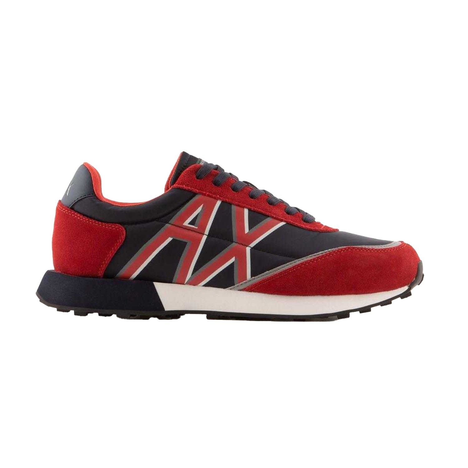 Navy-Red - Side - Armani Exchange Mens Leather Trainers
