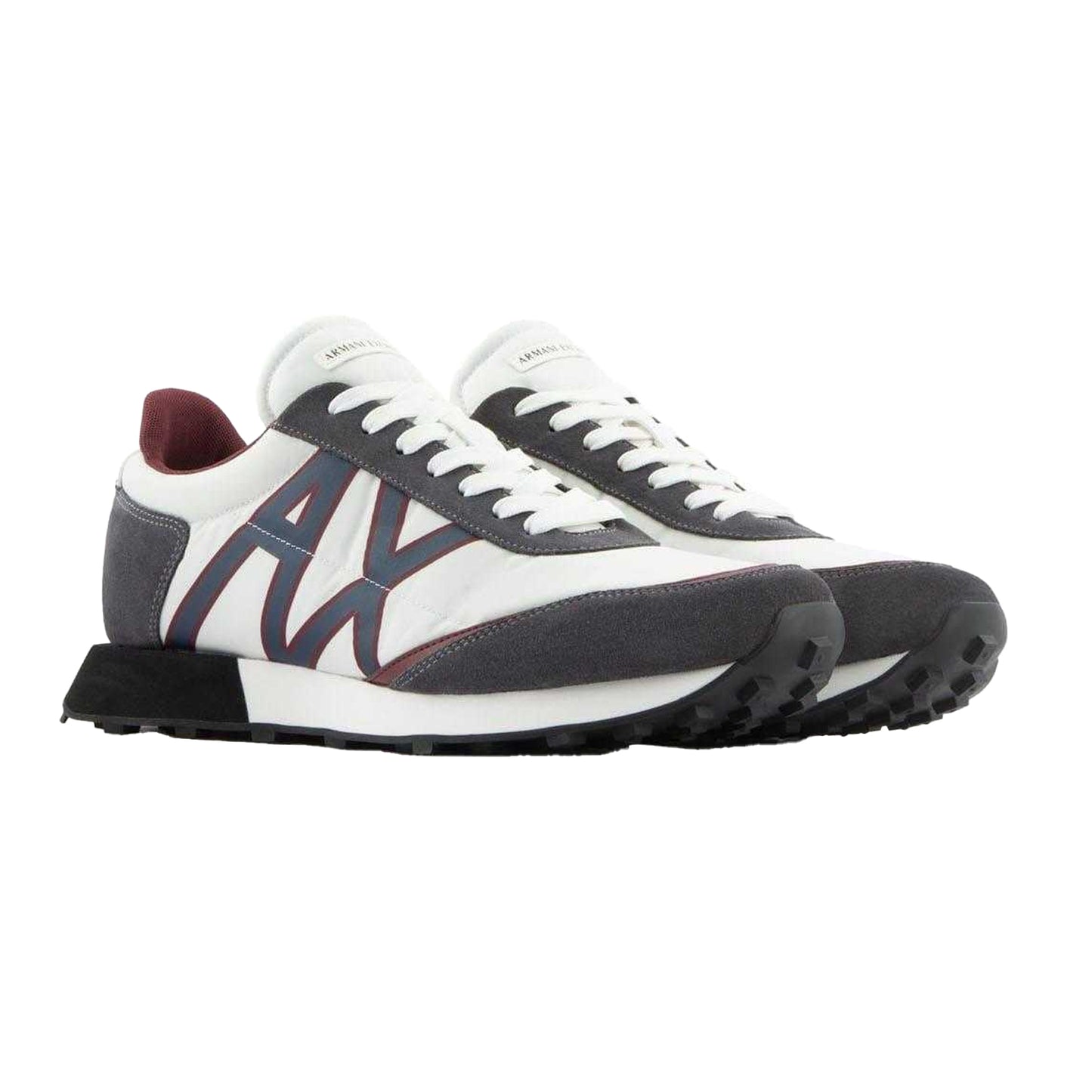 Grey-White - Front - Armani Exchange Mens Leather Trainers